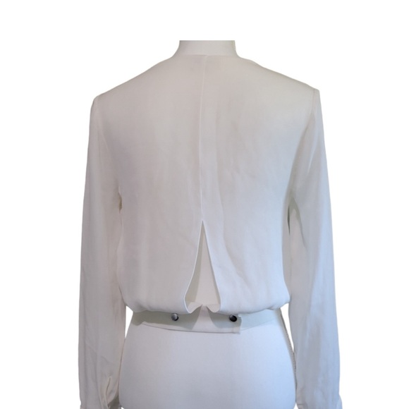 L’Agence Women Ivory Long Sleeve Draped Faux-Wrap Silk Blouse Size S - Picture 4 of 7